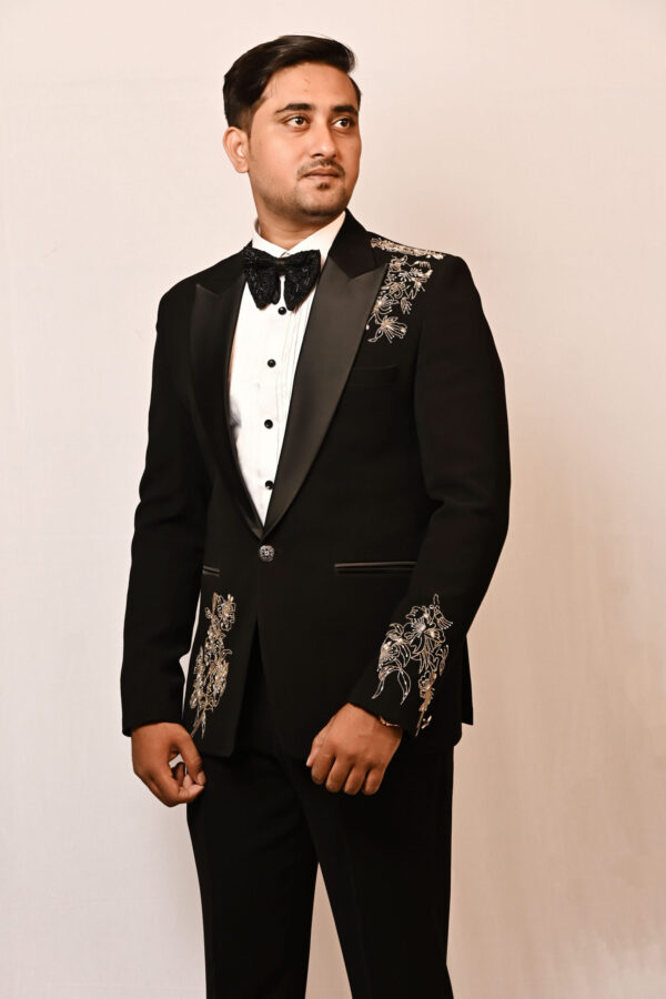 Noir Majestic Embroidered Tuxedo Set - Image 2