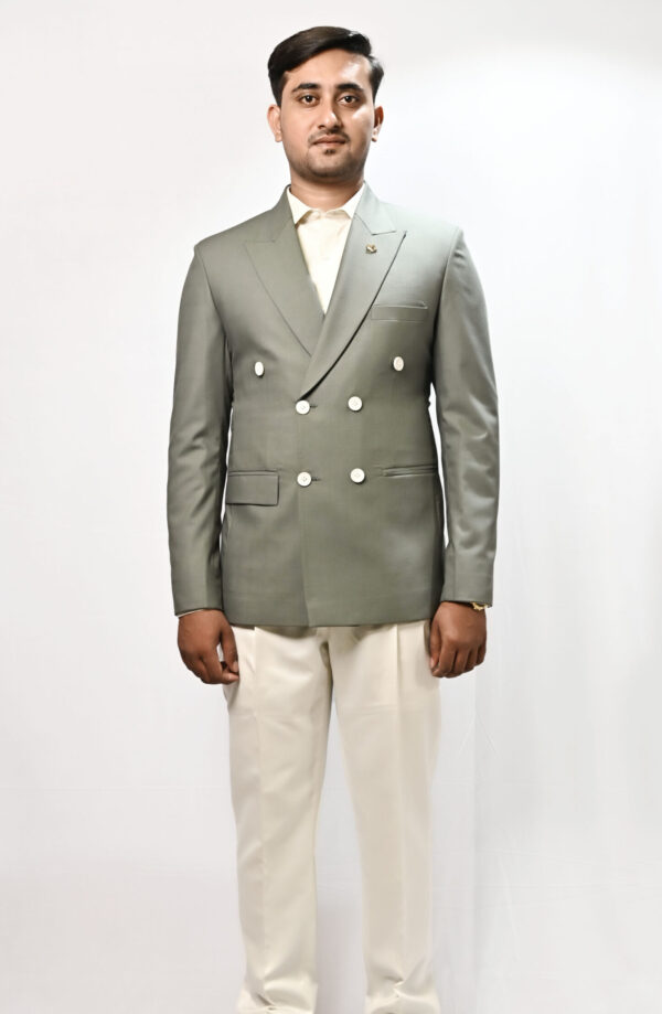 Sage Crest Double-Breasted Blazer