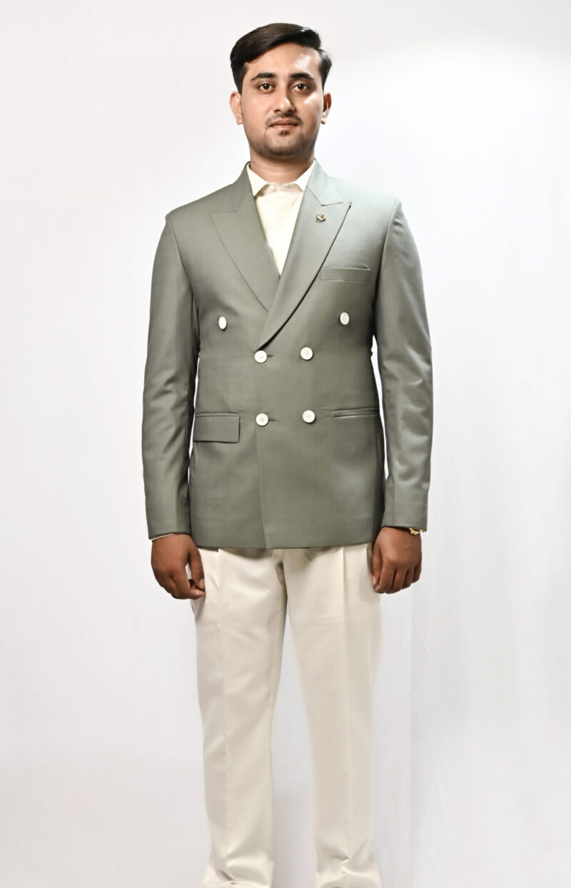 Sage Crest Double-Breasted Blazer
