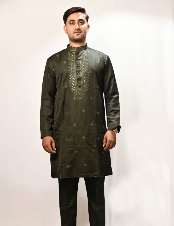 Olive Regal Mirror Work Kurta Set