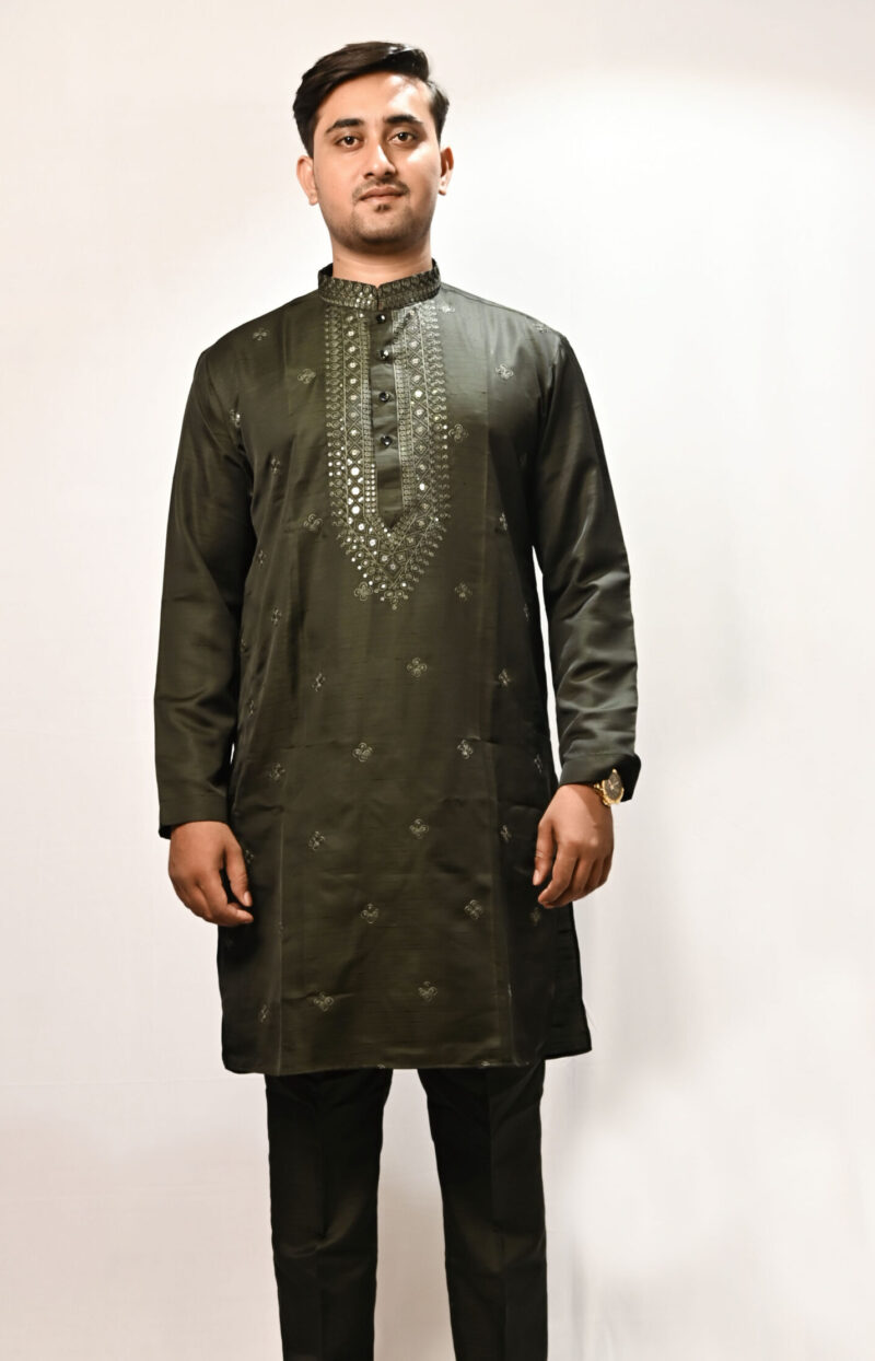 Olive Regal Mirror Work Kurta Set