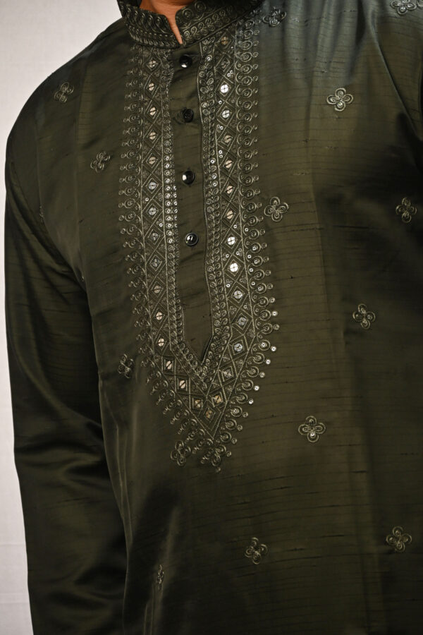 Olive Regal Mirror Work Kurta Set - Image 3