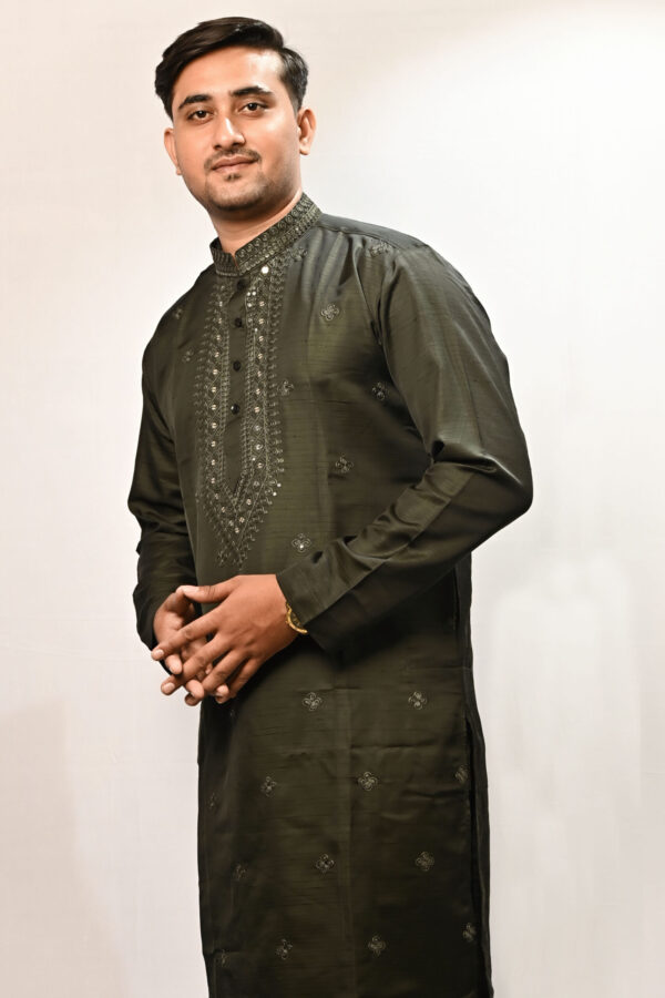 Olive Regal Mirror Work Kurta Set - Image 2