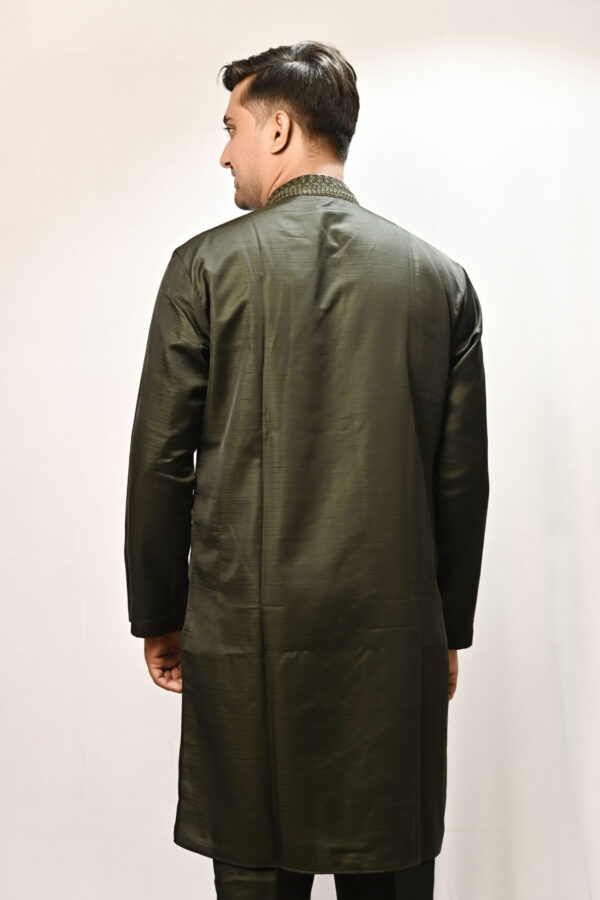 Olive Regal Mirror Work Kurta Set - Image 4