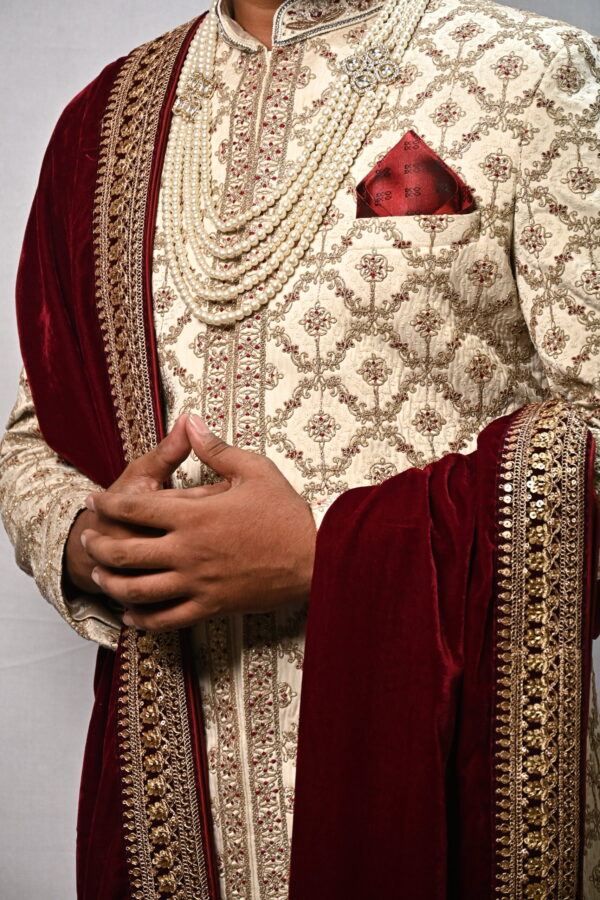 Royal Maroon Heritage Sherwani Set - Image 3