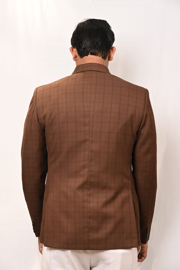 Men’s Brown Checkered Double-Breasted Blazer - Image 5