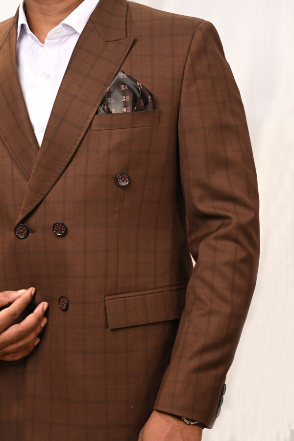 Men’s Brown Checkered Double-Breasted Blazer - Image 3