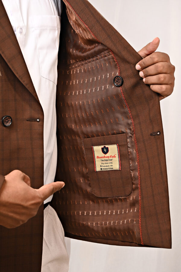 Men’s Brown Checkered Double-Breasted Blazer - Image 4