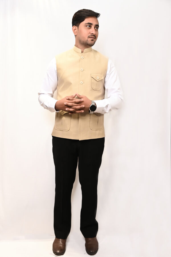 Beige Nehru Jacket for Men - Image 5