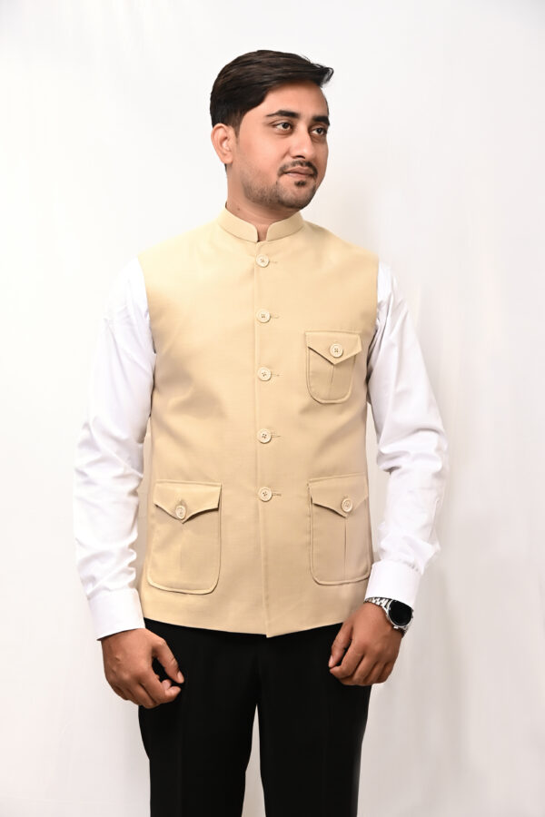 Beige Nehru Jacket for Men - Image 2