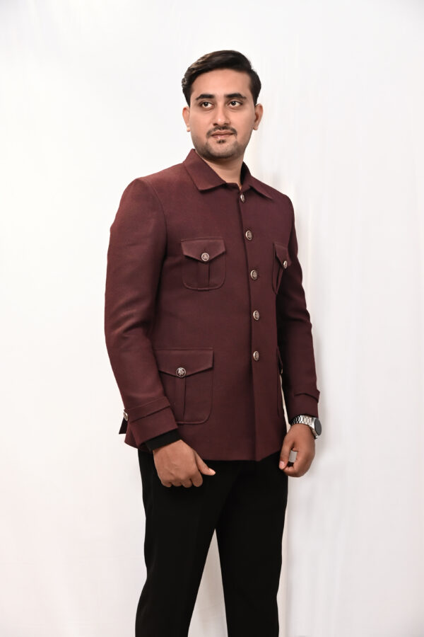Men’s Maroon Utility Style Blazer - Image 2