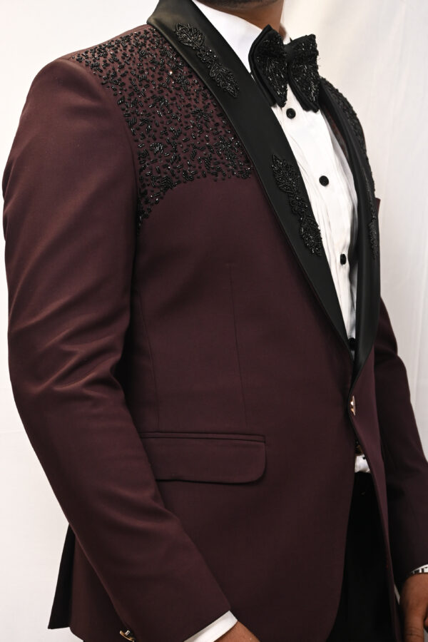 Men’s Maroon Embellished Tuxedo Set - Image 4